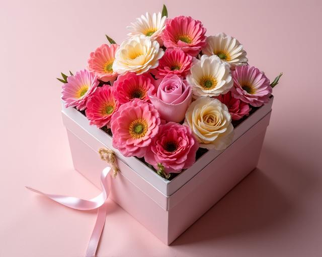 花が詰められたギフトボックス
