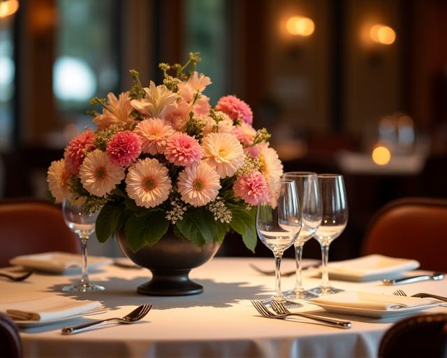 レストランのテーブルを彩る装花