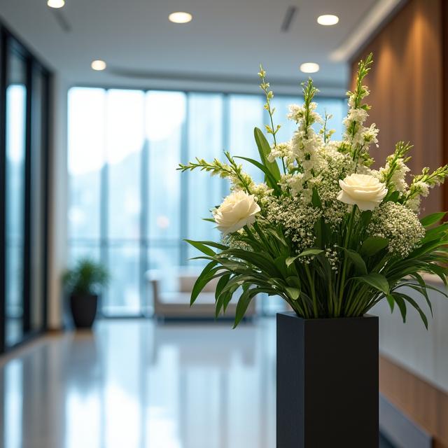 企業の受付に飾られたモダンな花