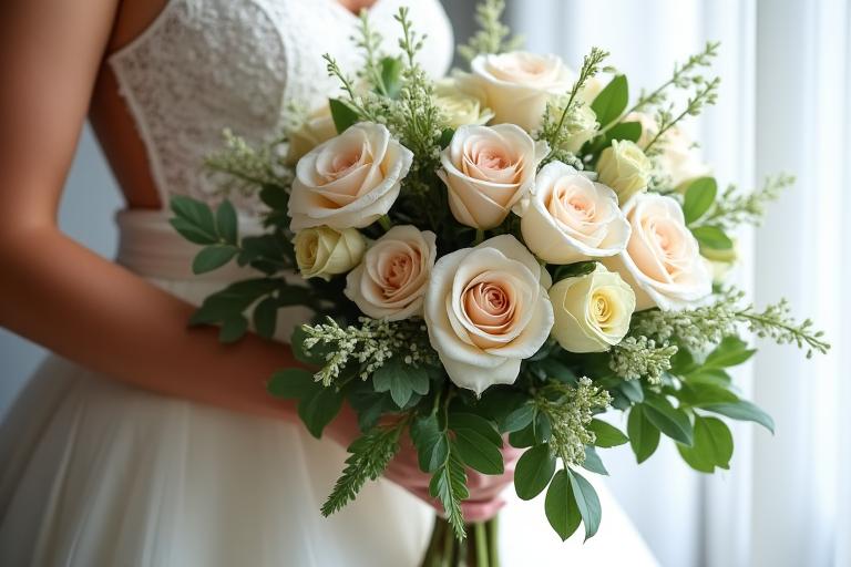 花嫁が持つ美しいウェディングブーケ