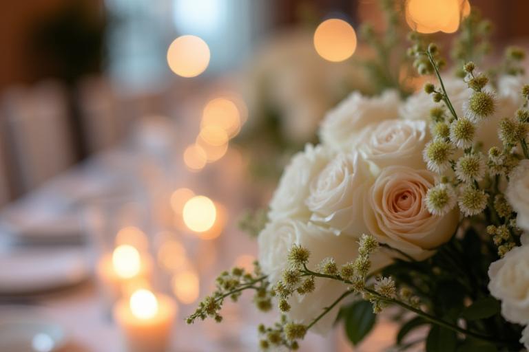 結婚式のテーブルに置かれた装花のディテール